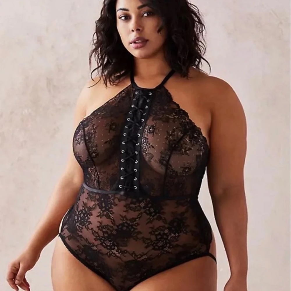 Torrid Black Lace Up Harness Bodysuit